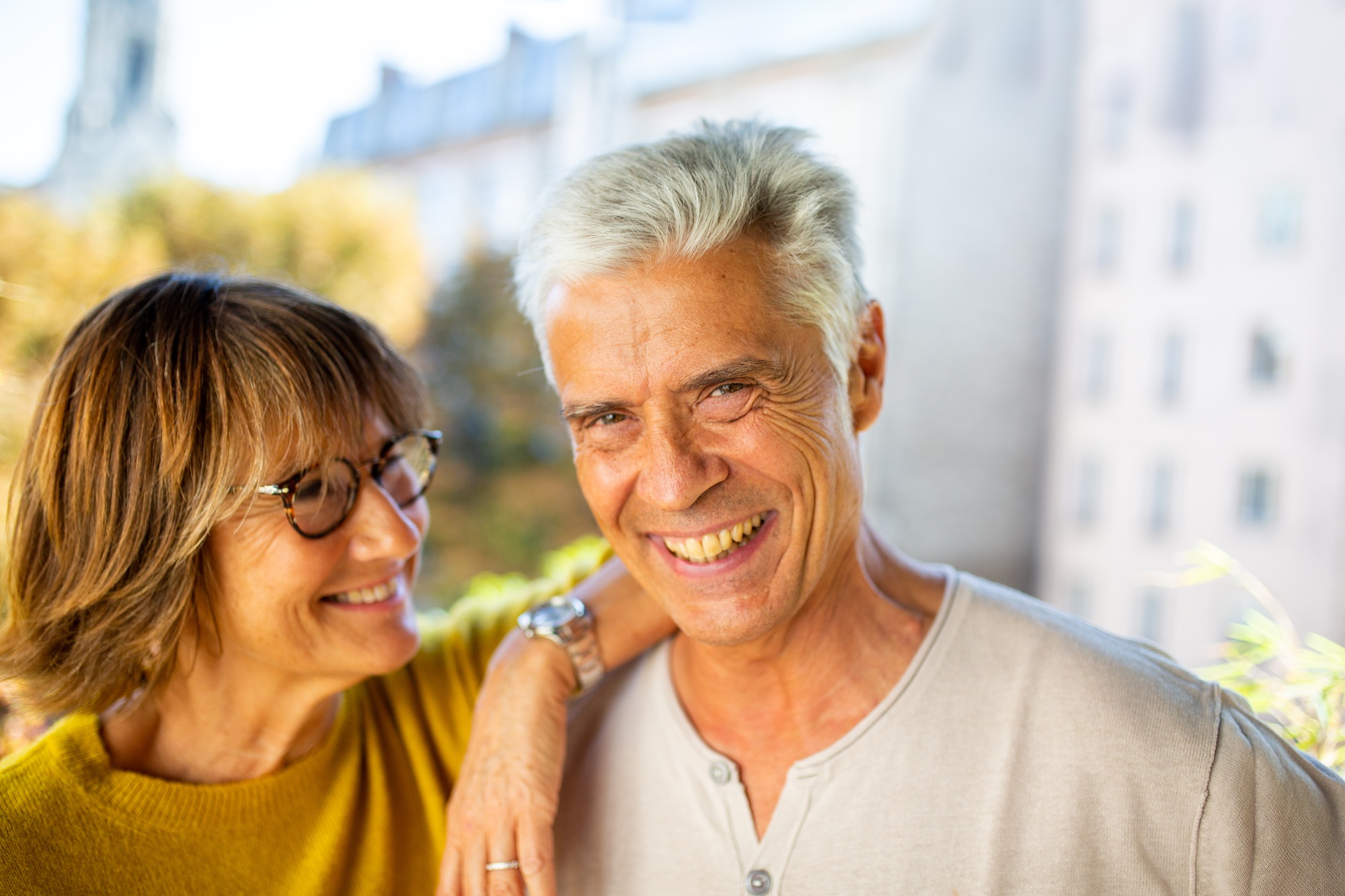 Close up smiling older couple together